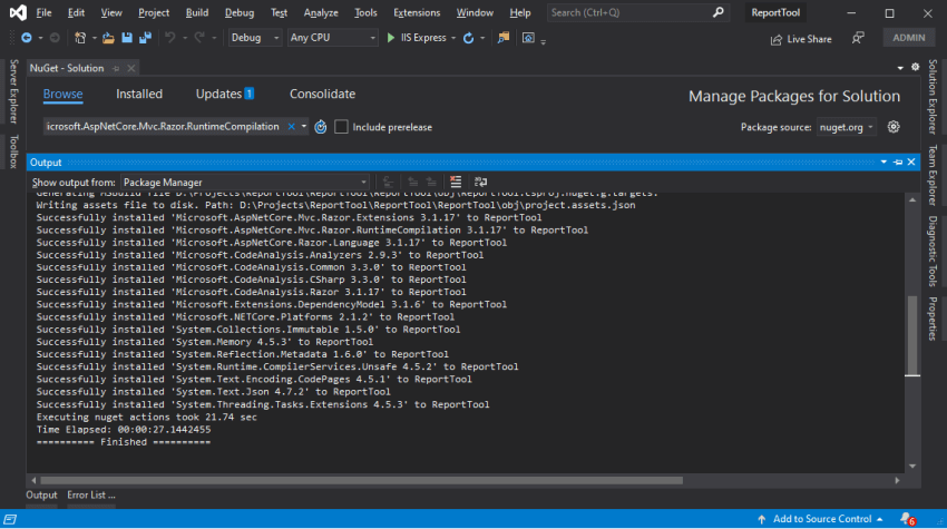 Basic settingsconfiguration of .Net Core Web Application